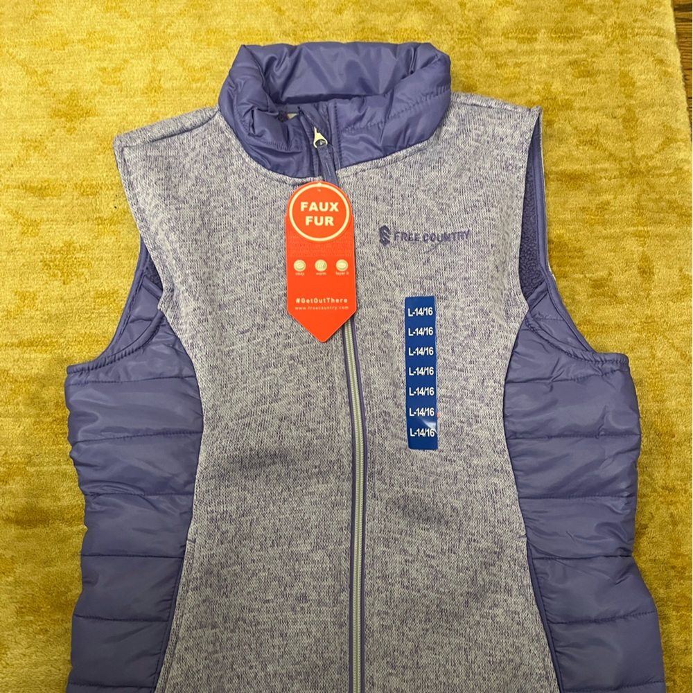 Free Country Purple Puffer Vest with Faux Fur